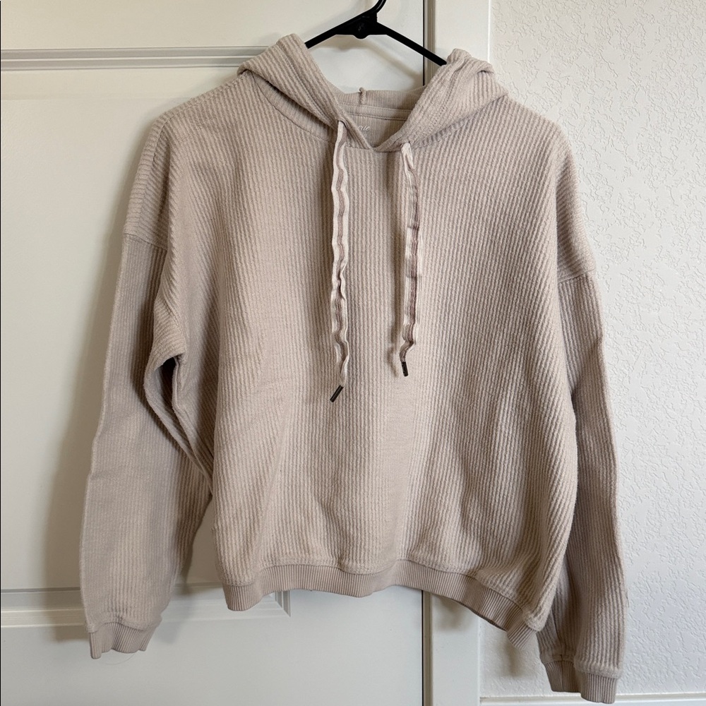 Aerie Beige Ribbed Hoodie